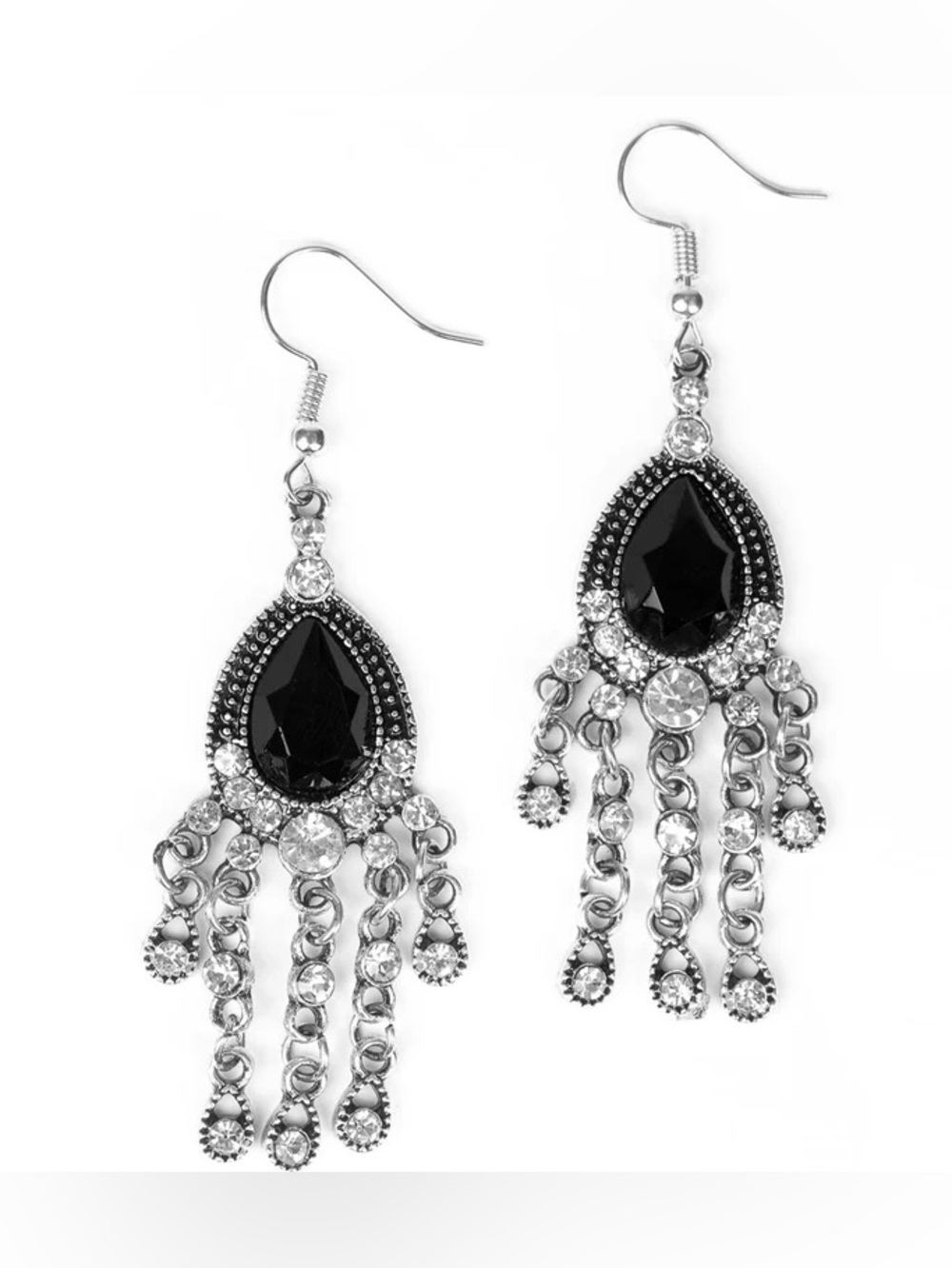 Black Teardrop Dangle Earrings with  Luxe Rinestone Necklace 🤍